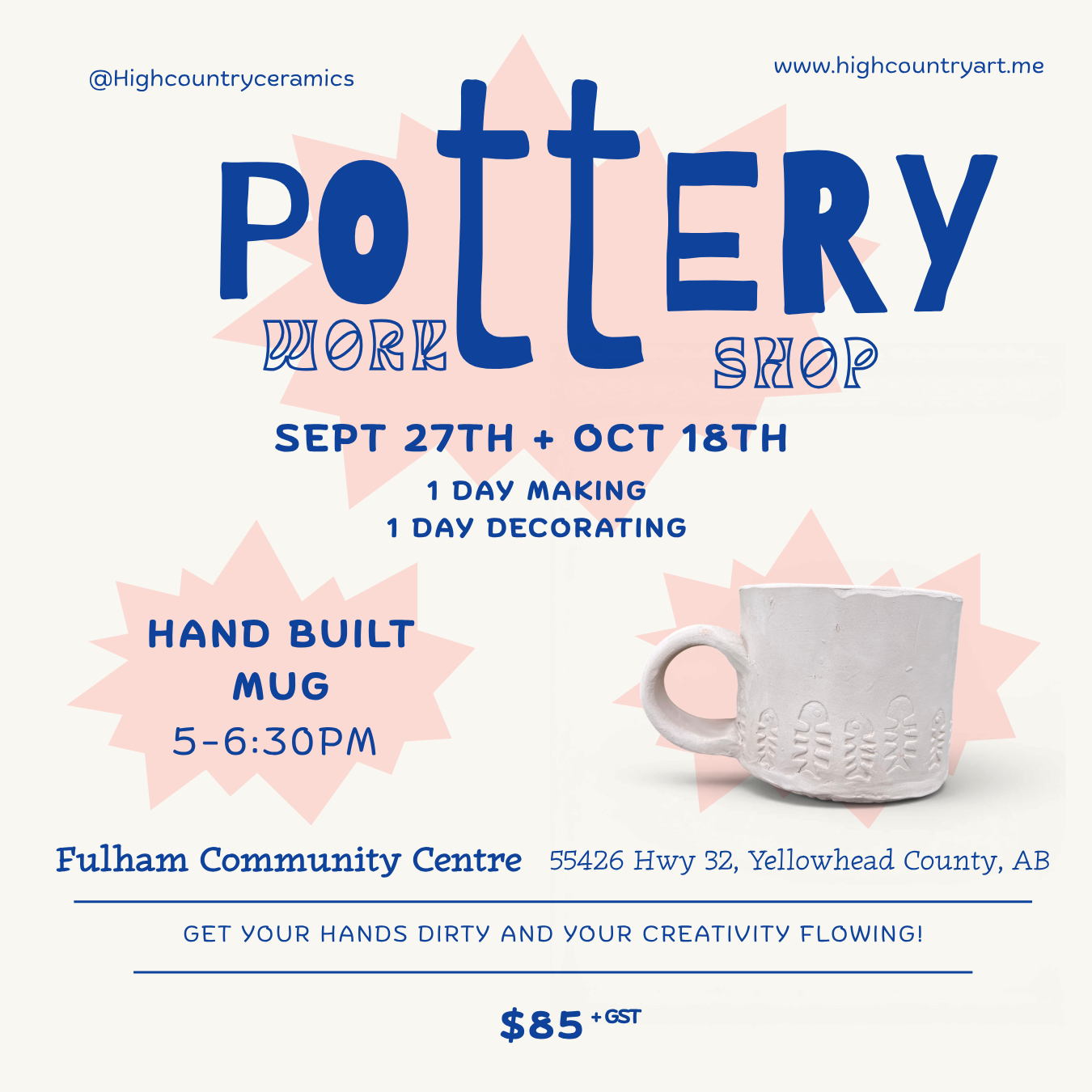 Handbuilt Mug Workshop - Fulham Hall - Sept.27th + Oct.18 / 5pm-6:30pm